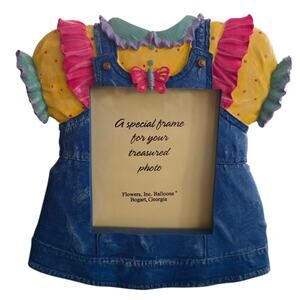Vintage Denim Overall Dress Picture Frame Flowers Inc Balloons 6x6